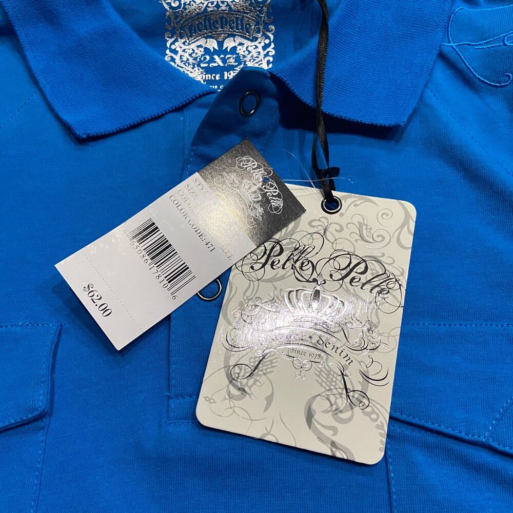 Pelle Pelle Vintage Y2K Ocean Blue Polo Shirt Cotton NWT Big & Tall Men's 2XL - Picture 6 of 8